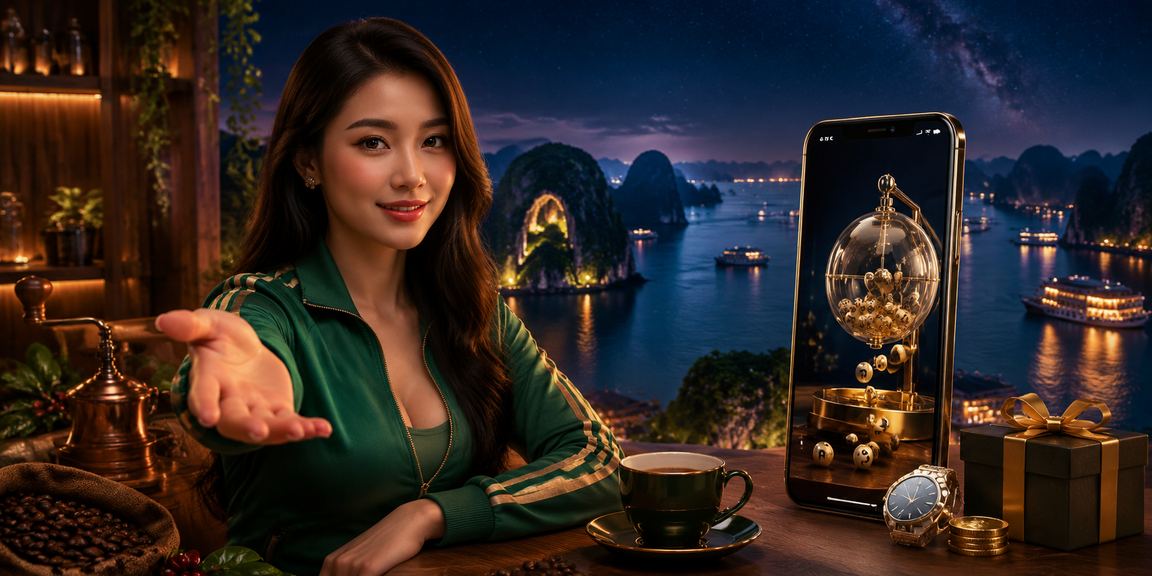 Người dùng tại Hạ Long truy cập e90 trên điện thoại bên cốc cà phê
