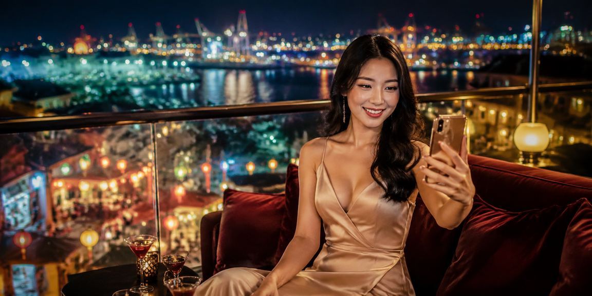 Người dùng chơi casino trên điện thoại di động tại chợ đêm Hải Phòng rực rỡ ánh đèn